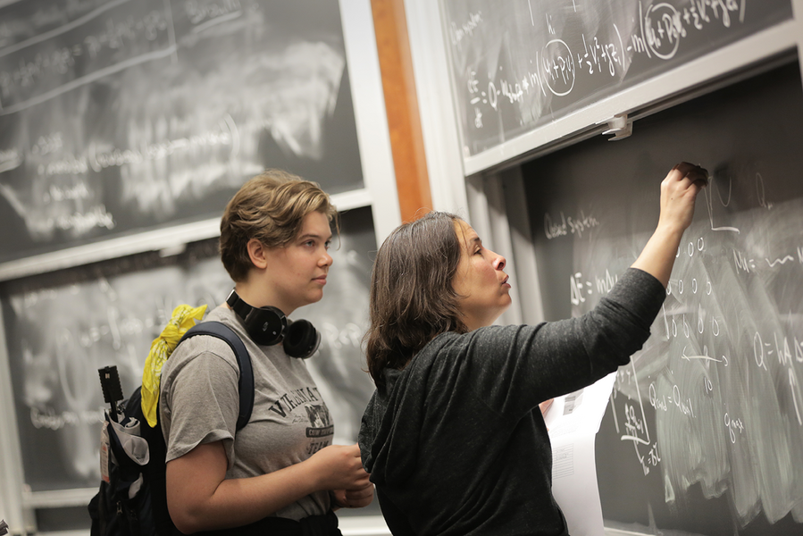 Peko Hosoi and a student working on a chalkboard