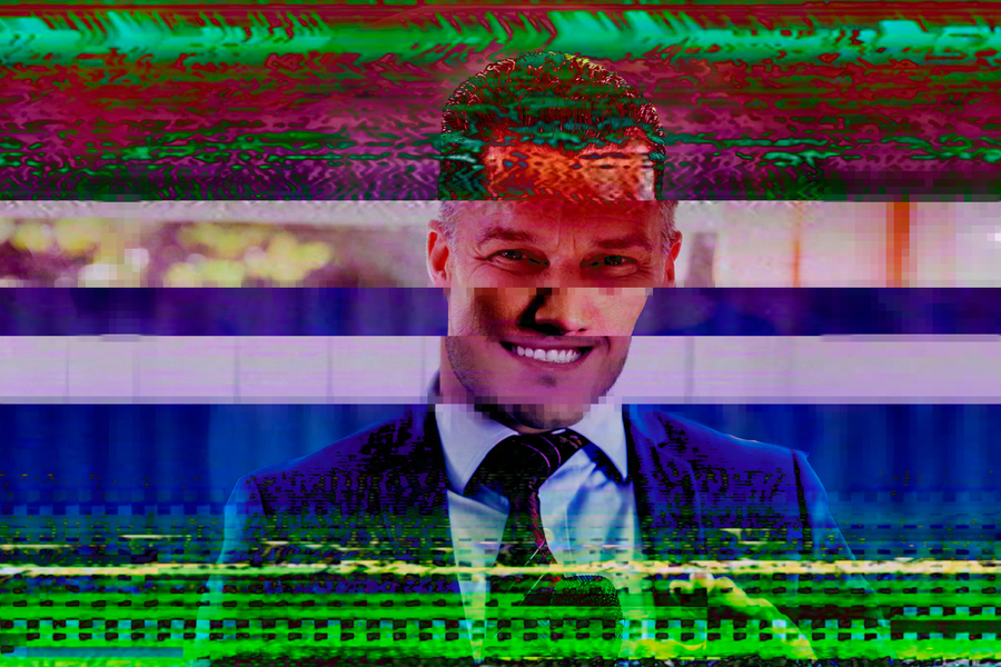 a distorted image of a man in a business suit