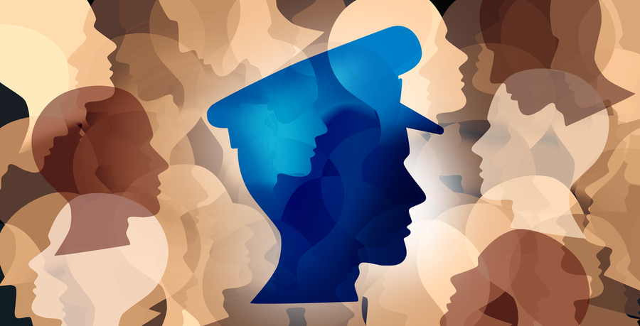 clip art of a police offier silhouetted against a crowd