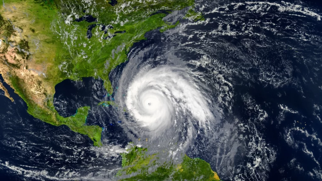 Satelite footage of a hurricaine approaching the United States coast