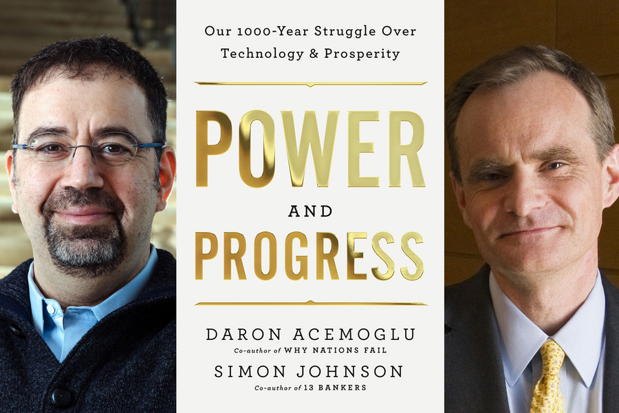 Daron Acemoglu, Simon Johnson and the cover of their new book Power and Progress: Our 1000-year Struggle over Technology & Prosperity.