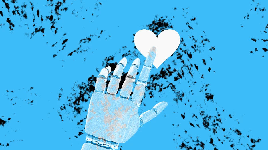 illustration of a robot hand touching a heart