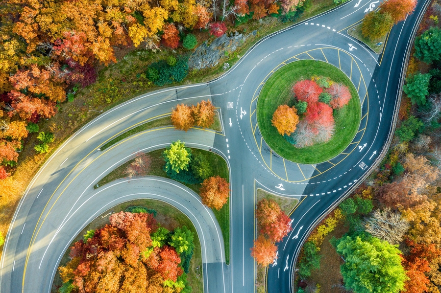 overhead view of a traffic circle