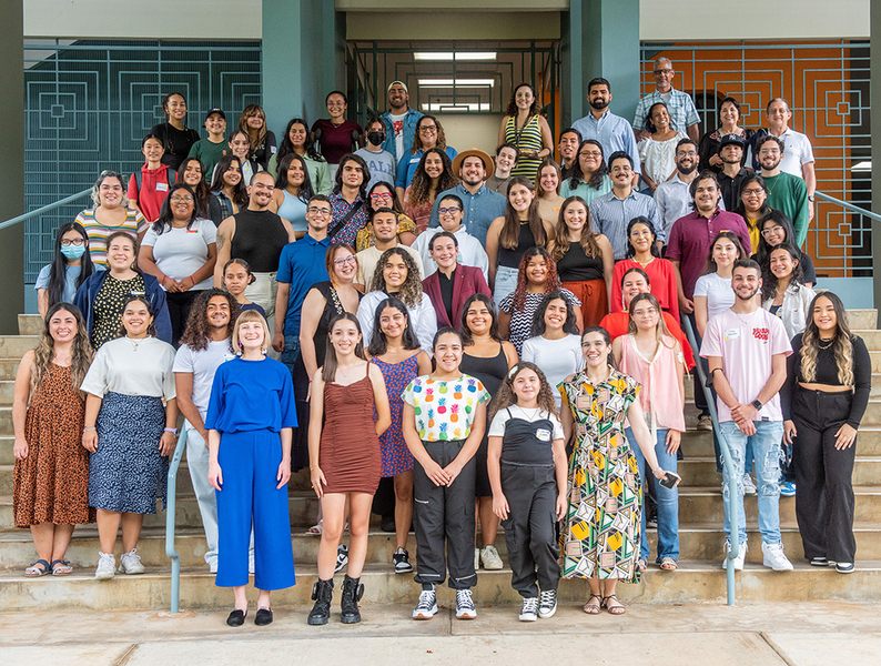 Taylor Baum stands with some of the Sprouting a STEM Community 2023 participants and volunteers at the University of Puerto Rico at Mayagüez.