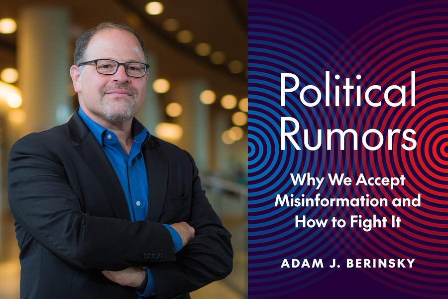 The cover of Adam Berinsky's new book Political Rumors and a photo of the author