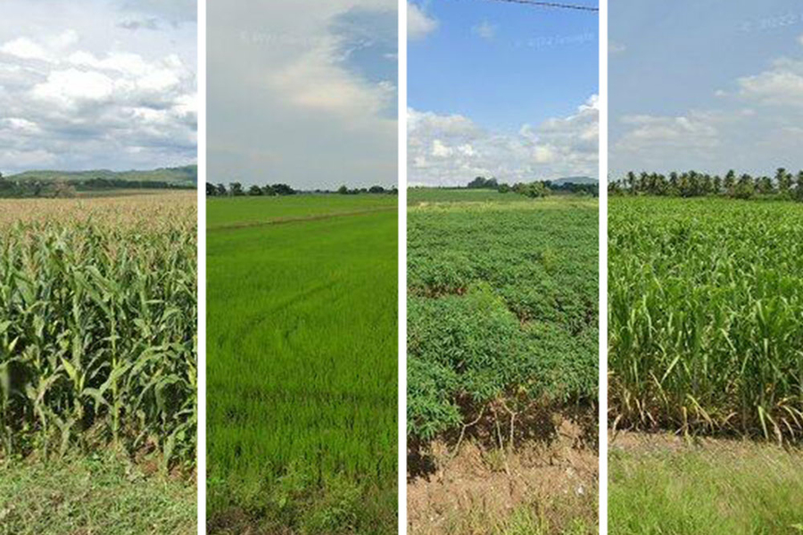 Four images of crop fields to represent fractions of an acre