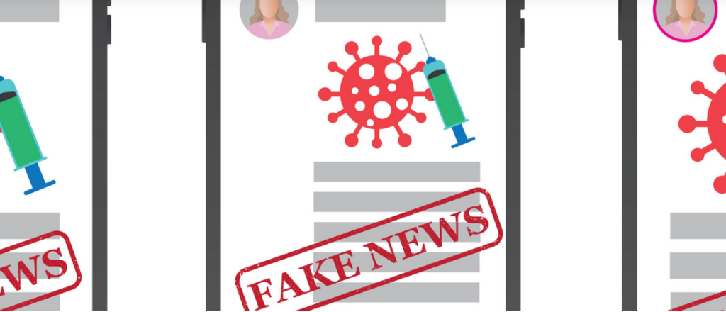 clip art with a virus and the label 'fake news'