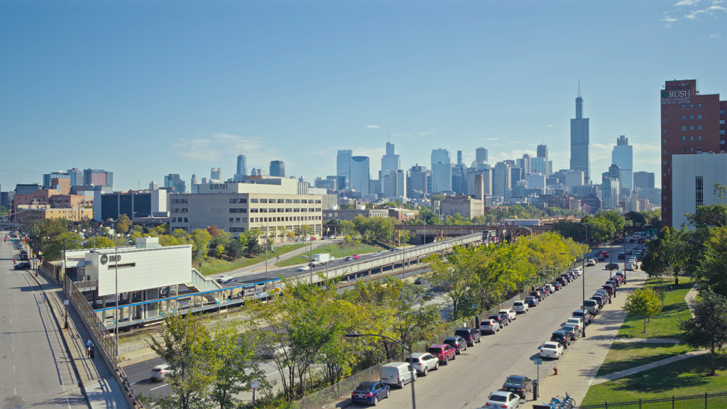 The skyline of Chicago viewed from a distance