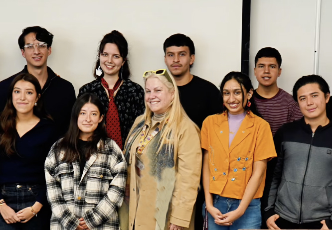 Shreeya Parekh, Nicola Lawford and a group of students