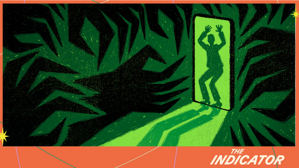 An illustration of a person being menaced by shadowy hands