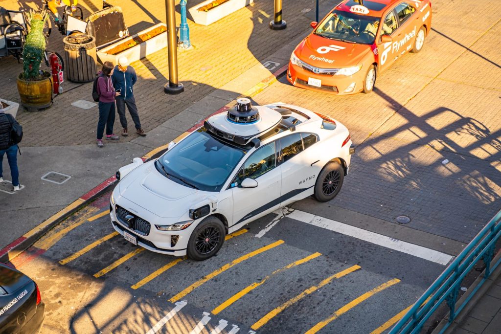 Overhead view of a self-driving taxi