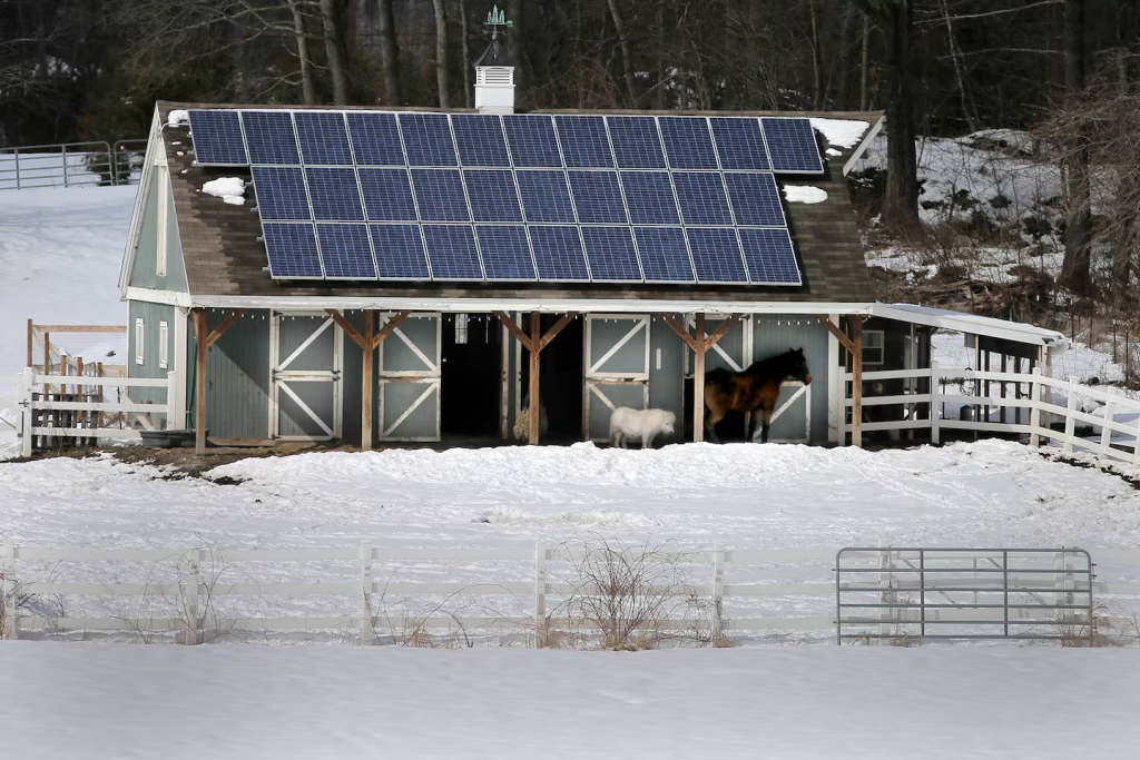 Barn with solar panels on the roof