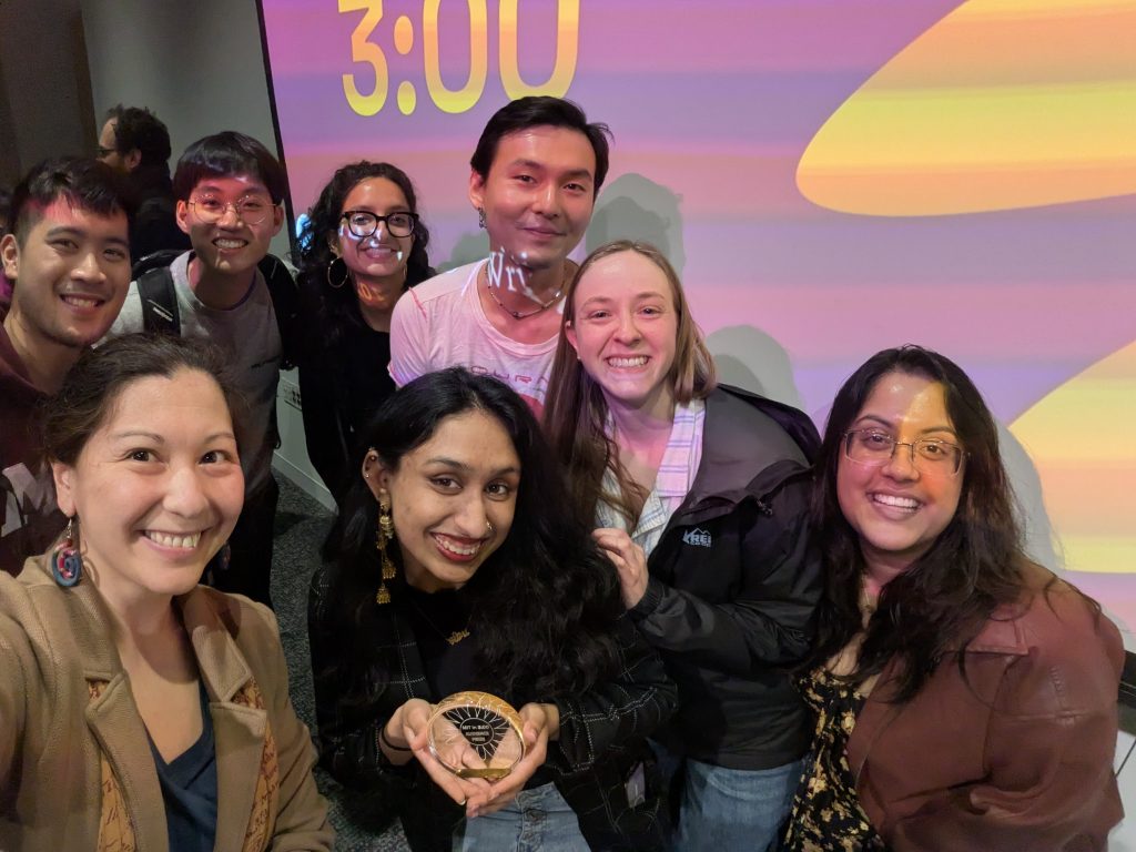 Seven student winners of the MIT in 3 contest.